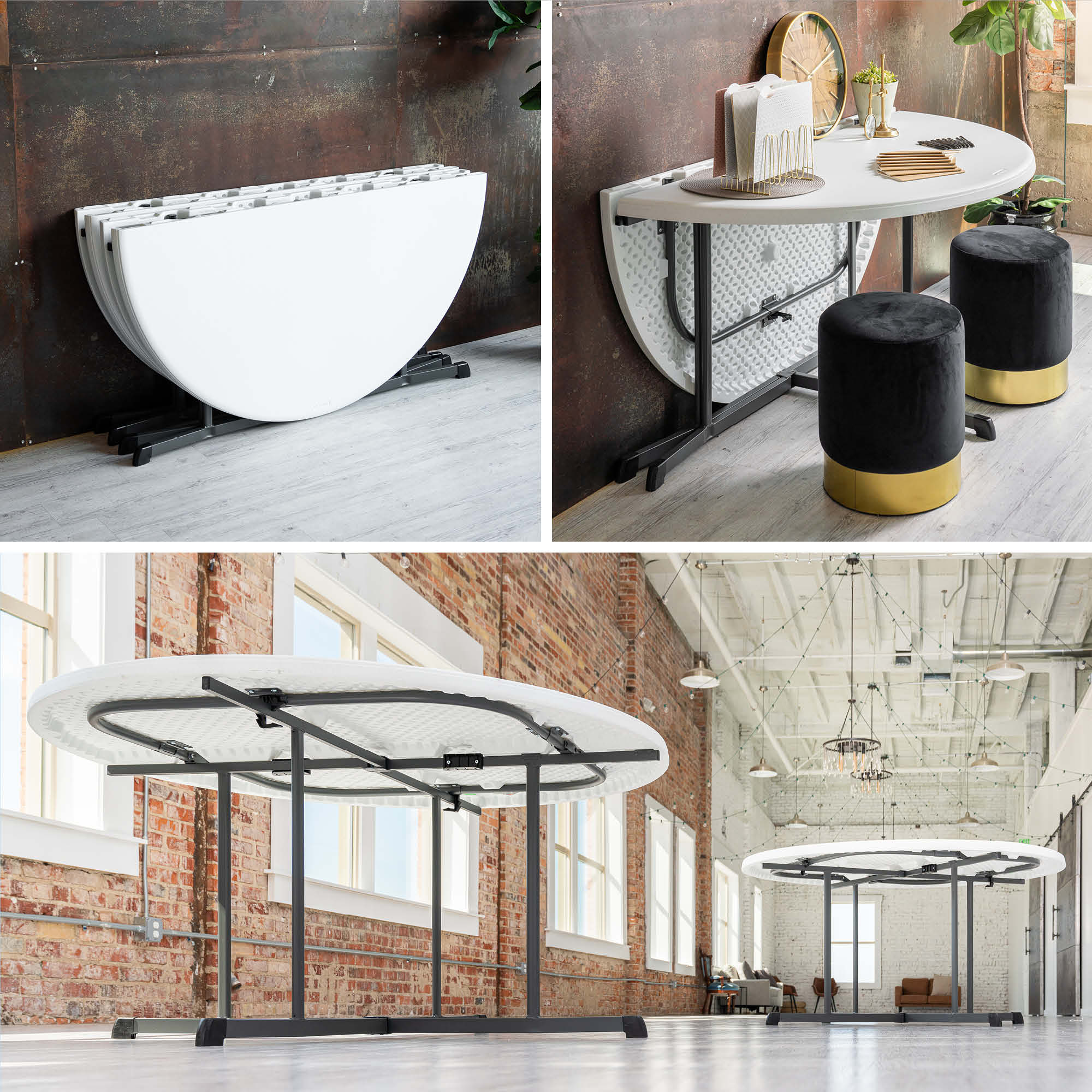Lifetime 60 in Round Fold-in-Half Folding Table, White Granite photo 7
