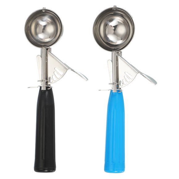 Uxcell 2 Pcs Cookie Scoops, Ice Cream Scoop with Trigger for Baking Cookie Dough Rice Pudding Kitchen Gadget, Black, Blue