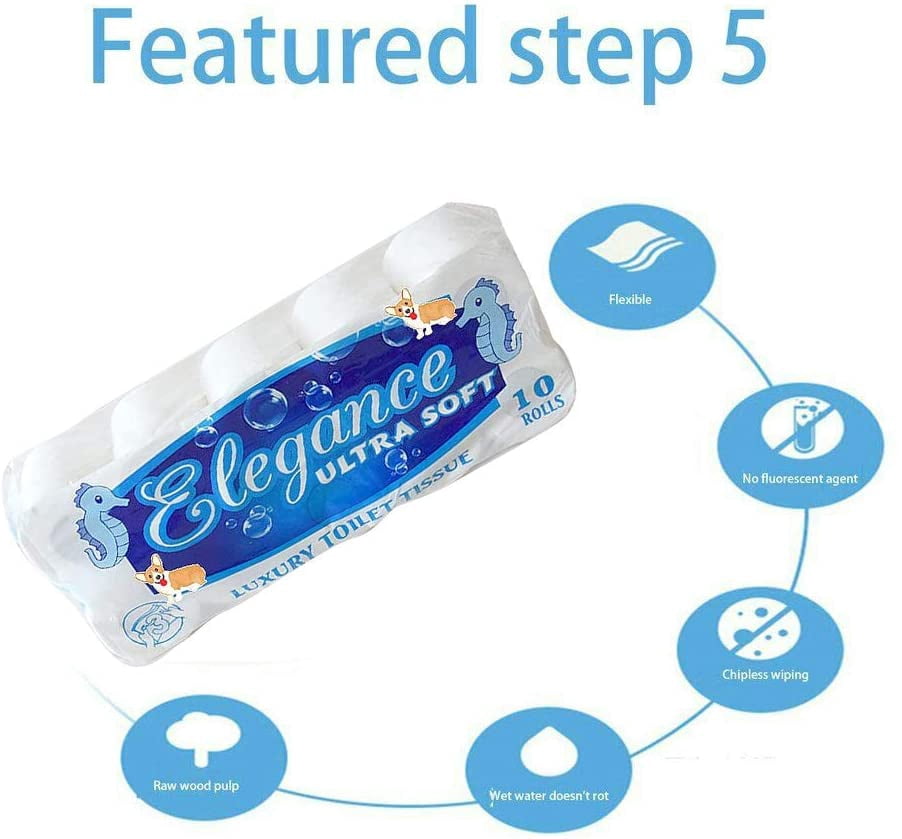 Paper Towels, Soft Degradable Highly Absorbent 3 Layer Paper, 10 Toilet Paper Regular Rolls for Home Office