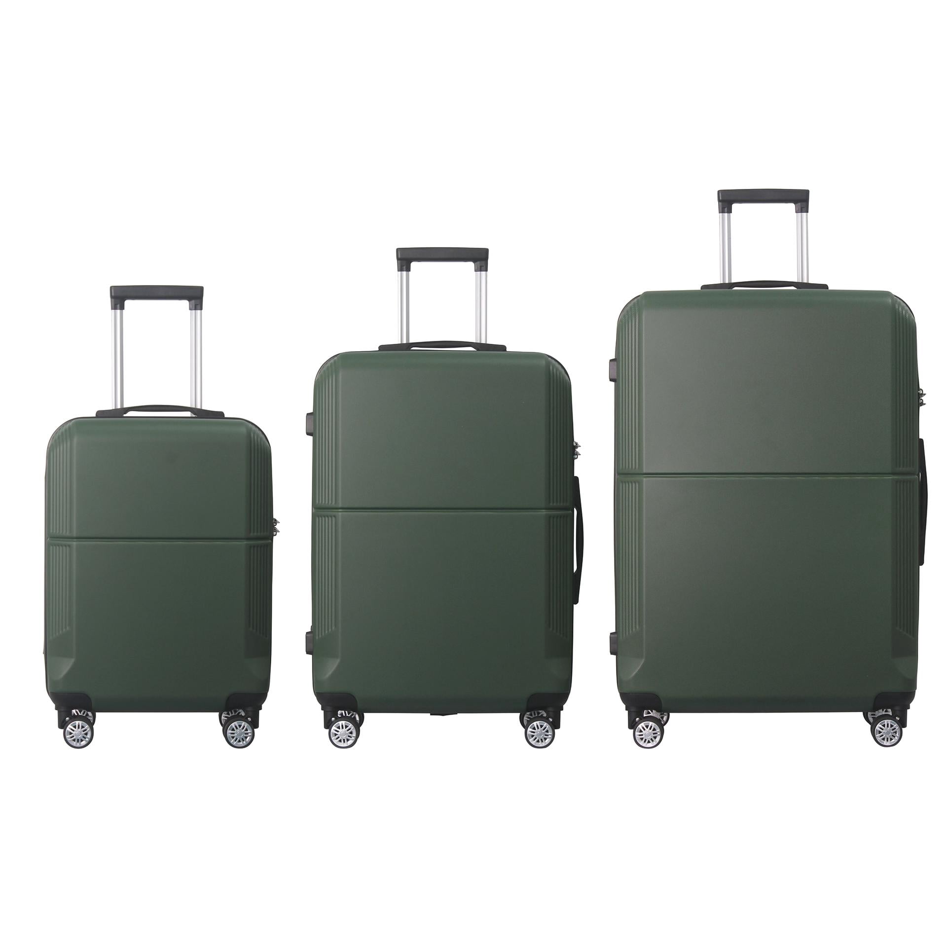 3-Piece ABS Hardshell Luggage Set, Lightweight Durable Suitcases with TSA-Approved Lock, 4 Silent Spinner Wheels & Scratch-Resistant Ribbed Shell, 20"/24"/28", Green