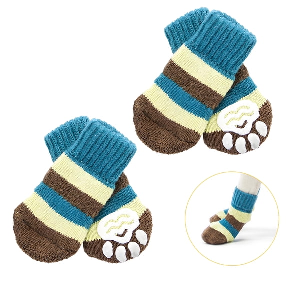 GASTROPOD 4Pcs Socks with Grippers for Samll Dog,Anti-Slip Rubber Sole Dog Socks,Color-Blocked Horizontal Stripe Design High-Stretch Cuff for Easy on & Off Paw Socks for Hardwood Floors,S,Blue