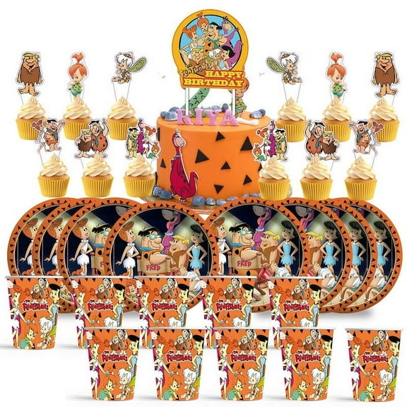 Flintstones Birthday Cups Party Supplies Plates Fans Decorations Cake Topper Decor