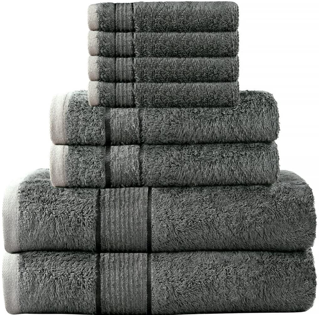 Prime Collections Ultra Soft Luxury Bamboo Cotton Bath Towel Set 8 Piece Towels 600 GSM 2 Bath Towels 2 Hand Towels and 4 Washcloths