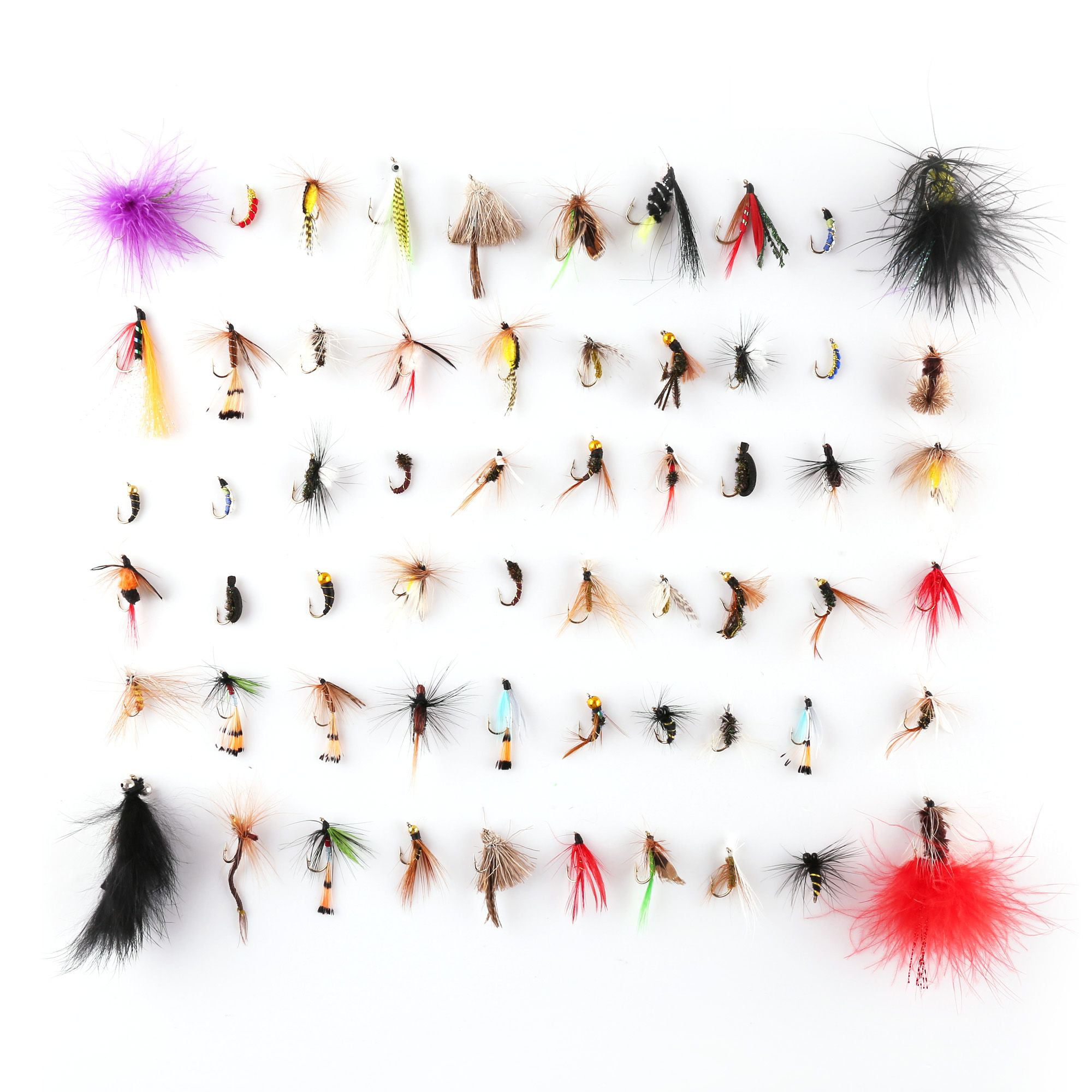 Lot of 50 Fly Fishing Lures New & Vintage Mixed Lot Flies Nymph Wet Dry  +Case