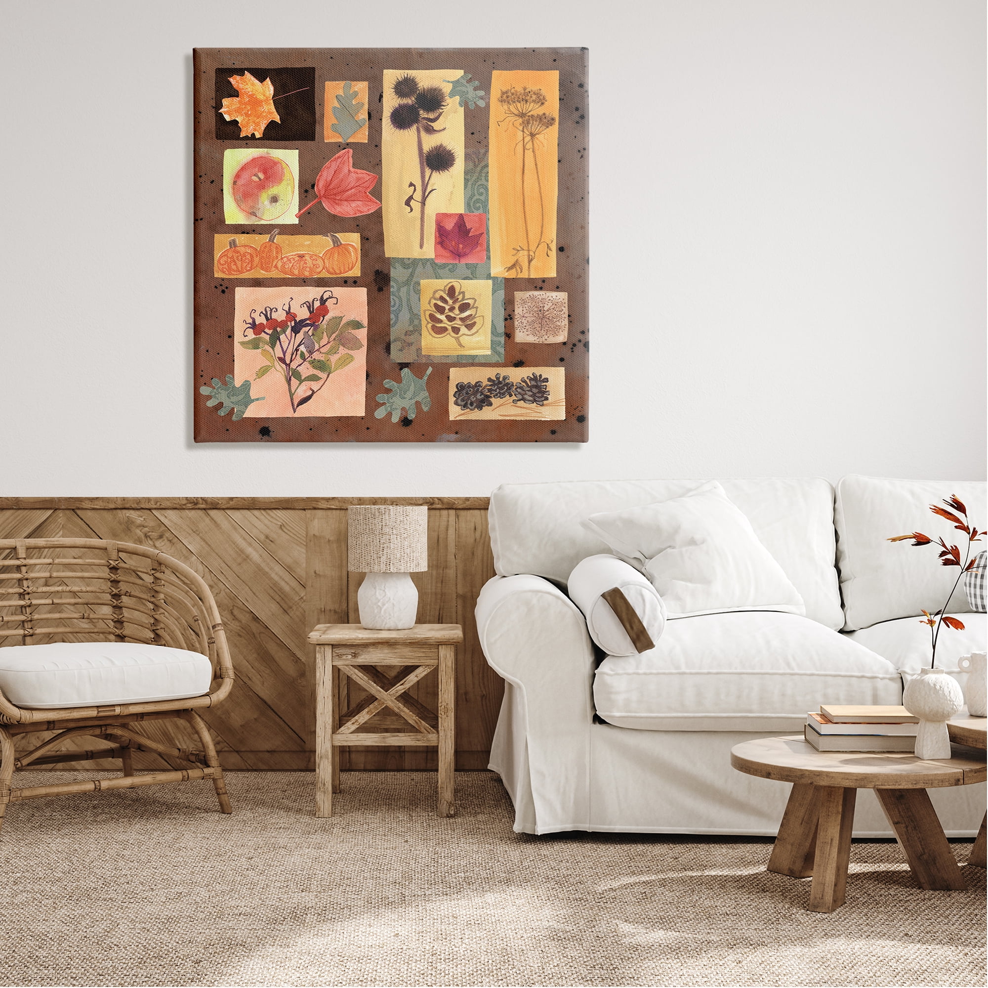 Stupell Industries Autumn Botanicals Pattern Holiday Painting Gallery Wrapped Canvas Art Print Wall Art, 36 x 36