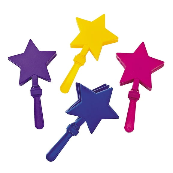 Fun Express Star Shaped Clappers - Colorful Noisemakers and Party Favors for Birthdays Weddings Events Celebrations - Perfect for Adding Fun and Excitement to Parties and Special Occasions - 12 Piece