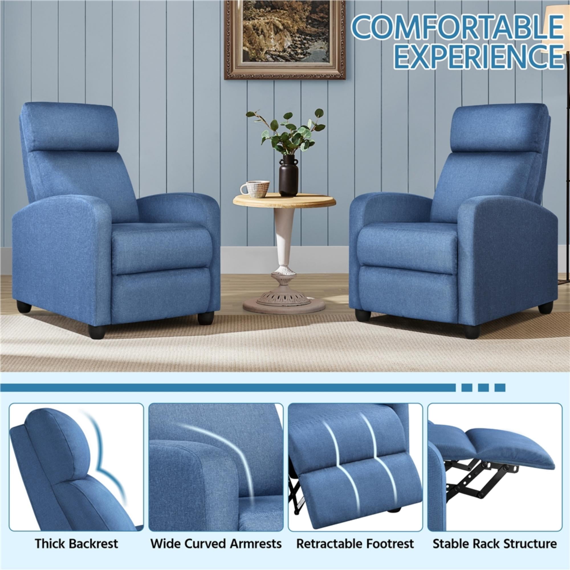 Alden Design Modern Adjustable Fabric Recliner with Footrest, Set of 2, Blue