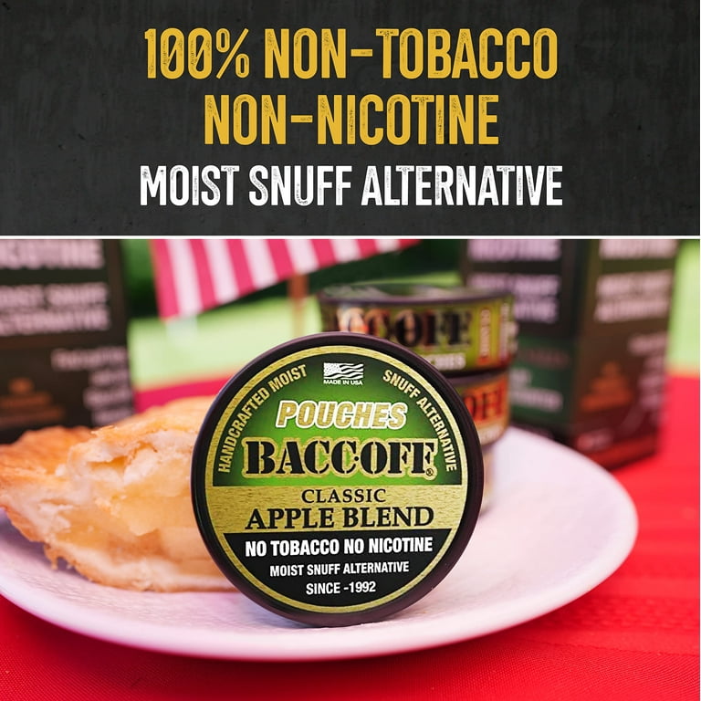 apple tobacco dip BaccOff, Classic Apple Blend Pouches, Premium Tobacco Free, Nicotine Free  Snuff Alternative (10 Cans)