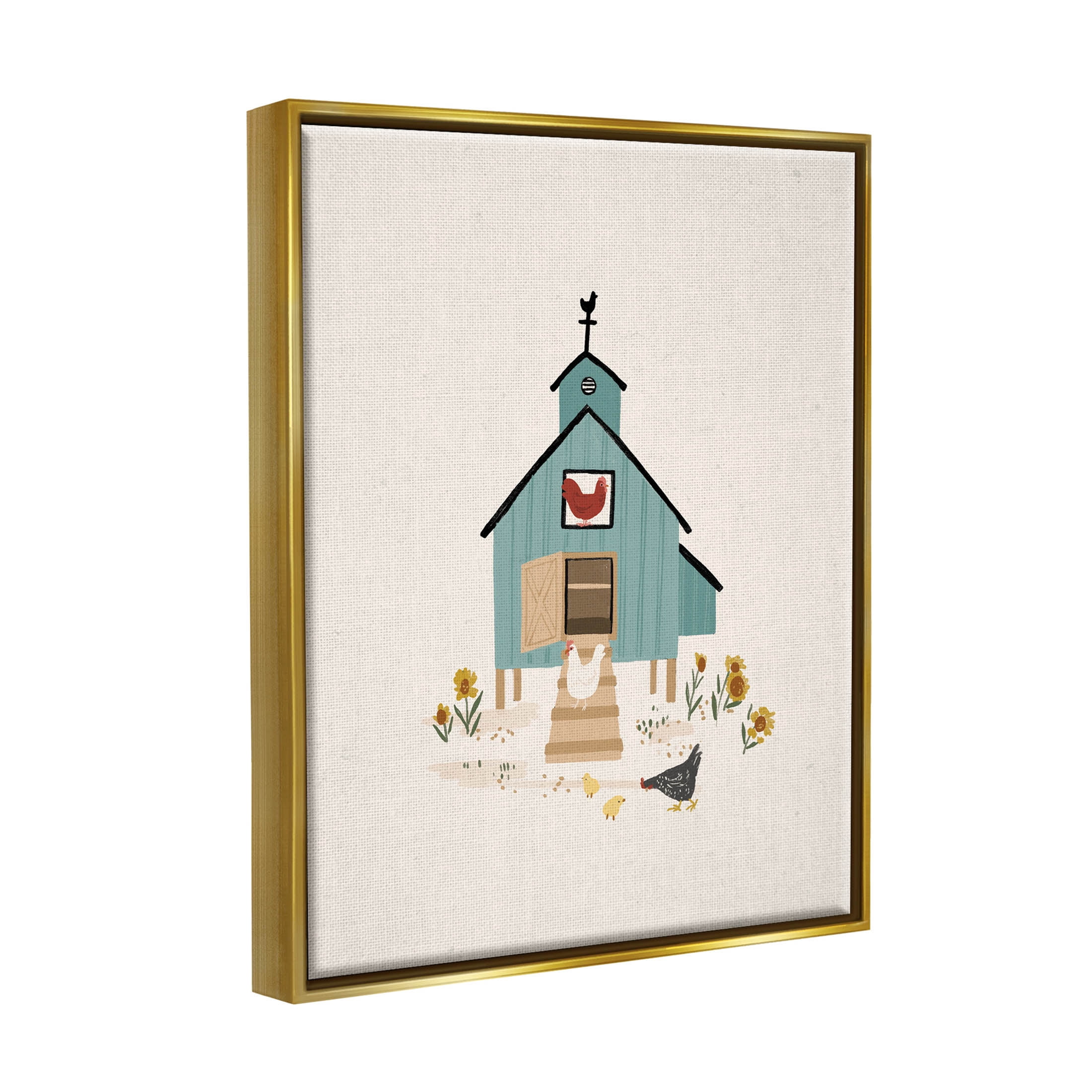 Grazing Chickens Hens Farm Animals & Insects Graphic Art Metallic Gold Framed Art Print Wall Art