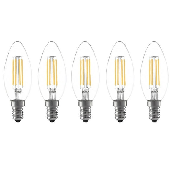 Anyray (5)-LED Bulbs 40Watts Equivalent Soft White B10 B11 Torpedo 120V Chandelier Decorative Candelabra Base
