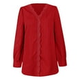 thumbnail image 4 of Drses Womens Dressy Blouses Long Sleeve Lace Crochet Trim V Neck Shirts Casual Solid Soft Tops, 4 of 5