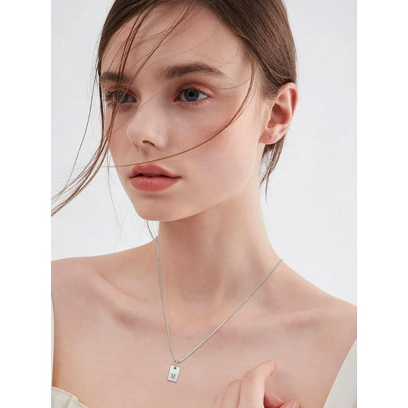 1set Personalized Initial Tag Pendant Necklace Alphabet A-Z Pendant Necklaces for Men Women Gifts Silver DIY