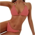 thumbnail image 4 of HAPIMO Women's 2Pc Bikini Sets Soild Color High Cut Tropical Hawaii Trendy Bikini Sleeveless Gold Chain Hanging Neck Summer Beach Swimsuit Watermelon Red S, 4 of 7