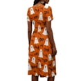 thumbnail image 5 of Women's Halloween Theme Costume Dress 2026 V Neck Short Sleeve Wrap Midi Dress Halloween Print Dress Fall Halloween Night Outfits, 5 of 5
