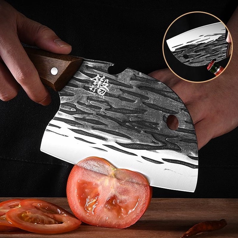 3 Pieces Hand Forged Kitchen Knife Set, High Carbon Steel Cleaver Knives with Solid Wood Handle, Multi-Purpose Chopping Cutting Tools for Home Kitchen Cooking