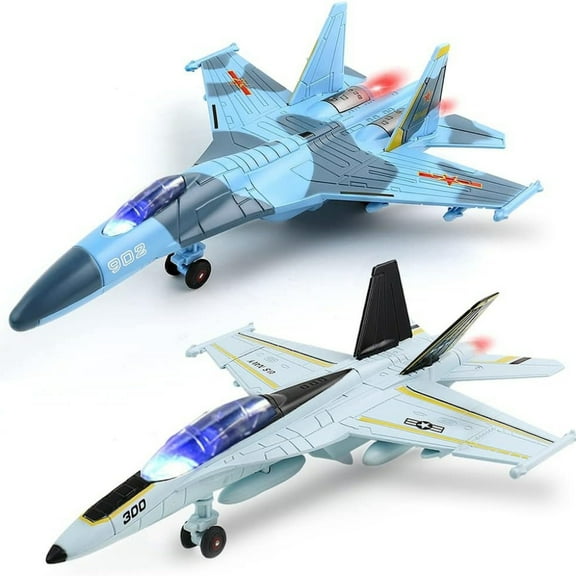 2 Pack Diecast Airplane Toys, SU35 F18 Model Plane Toy, Pull Back Toy Jets with Light & Sound for Gifts Collection Decor