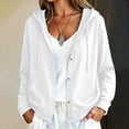 thumbnail image 3 of SYwaren Women's Casual Button Up Shirt Long Sleeve Hooded Loose Solid Color Tops Fashion Trendy, 3 of 8