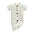 thumbnail image 2 of Musuos Baby Girls Boys Summer Casual Jumpsuit 3 6 12 18 24M Solid Color Short Sleeve O Neck Button Down Romper, 2 of 9