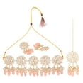 thumbnail image 5 of Efulgenz Indian Wedding Jewelry Traditional Kundan Faux Pearl Beads Peach Color Crystal Choker Necklace Round Earrings with Maang Tikka Bridal Set Bollywood Jewelry for Women, 5 of 5