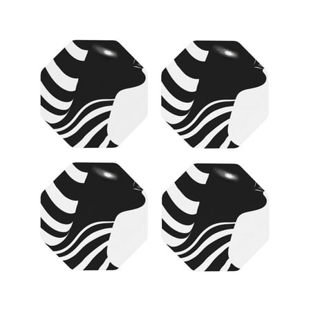 

Fuzoiu Abstract Monochrome Profile Print Leather Coasters Set Drink Coasters Set of 4 for Tabletop Protection Durable PVC Coasters Home Décor and Housewarming Gift-Octagon