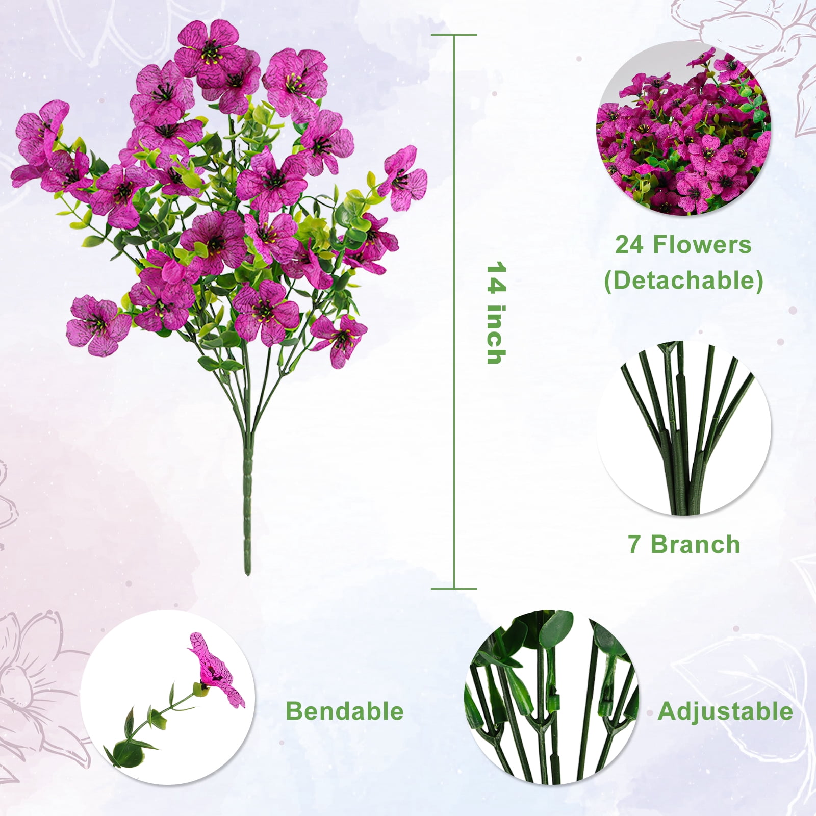 VKFVKF 24 Bundles Artificial Flowers for Outdoors UV Resistant Fake Plastic Plants