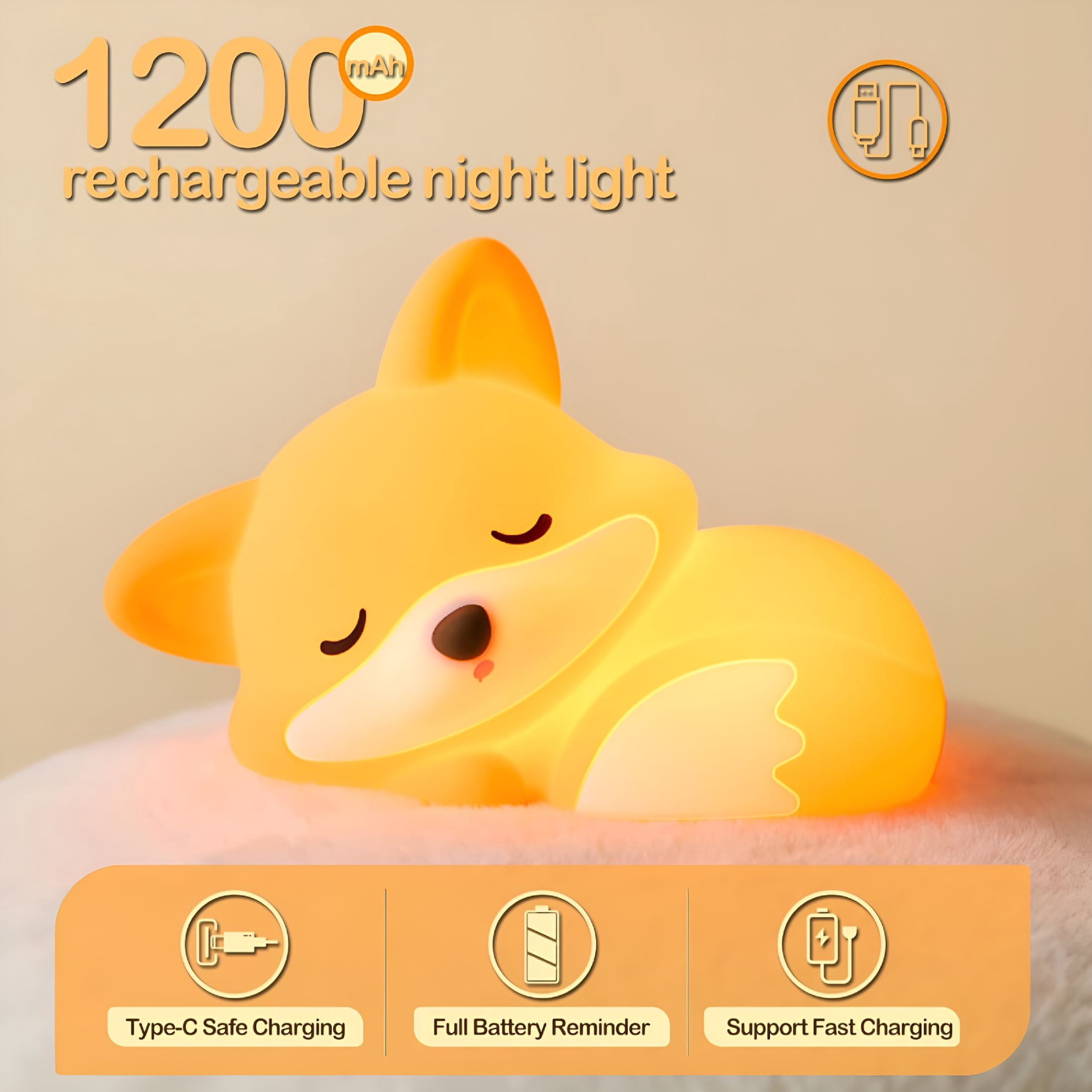 HIBIBUD Fox Night Light,Led Soft and Fluffy Novelty Animal Lamp,Food Grade Silicone,2 Level Dimmable,Nursery Nightlight for Desk Decor,Funny Gifts Stuff for Boys Girls Baby