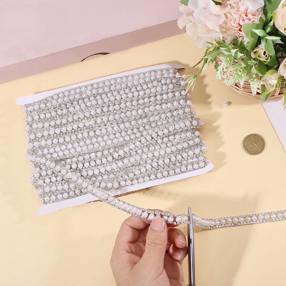 1 Yard 1.15cm Wide Rhinestone Trim Applique Diamond Inlaid Pearl Chain Banding Beaded Chain Lace