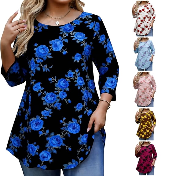Hfnxid Long Sleeve Tops for Women Loose Fit Tunic Shirts Fashion Printed Crewneck Blouses Casual Comfy Outfits White XXXL