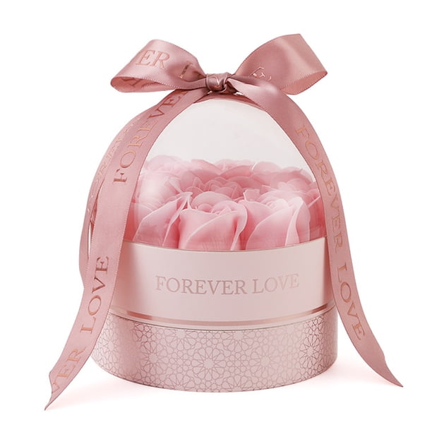 Caja de joyería con lazo de cinta redonda, caja de regalo con 9 rosas y flores de jabón, 7 cajas de joyería para collar del Día de San Valentín