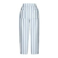 thumbnail image 5 of Aboser Blue Striped Pants for Women Dressy Harem Capri Pants Loose Wide Leg Capris Drawstring Elastic Waist Cropped Trousers Lightweight Casual Summer Capri Pants, 5 of 5