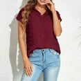 thumbnail image 6 of Wycnly Womens Blouses and Tops Dressy Beach Holiday Casual Solid Lapel Loose Fit Lightweight Chiffon Jacquard Tshirts Summer Plain V-Neck Short Sleeve Cute Tees Tops Wine l, 6 of 7