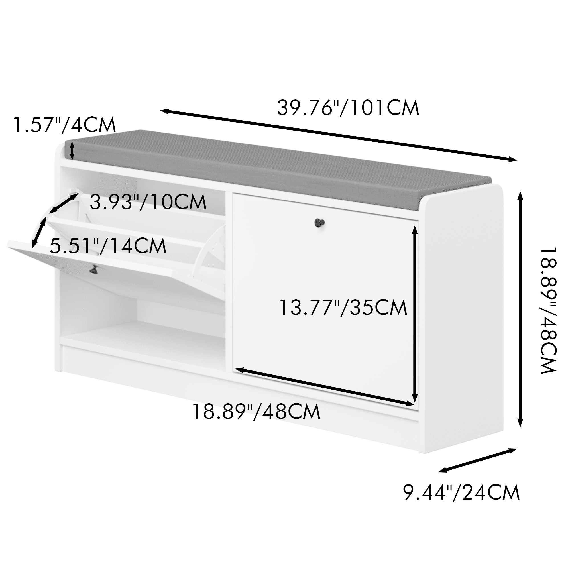 Yoneston Shoe Rack Bench with Cushion, Shoe Cabinet Storage Bench for Entrance, Hallway, Living Room, Bedroom,White
