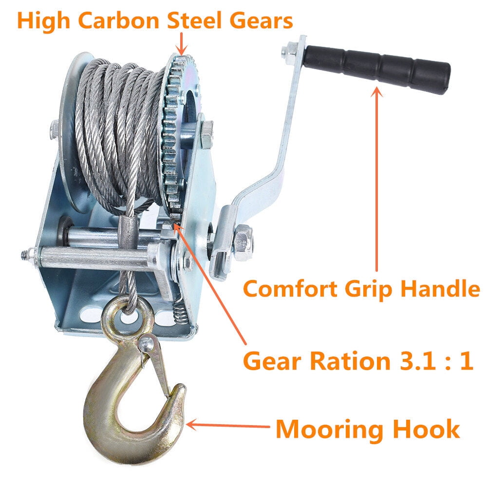 600 Lbs Hand Crank Winch With Brake - Steel Cable, Two-Way Ratchet, Manual Winch For ATV Boat Trailer - View #4