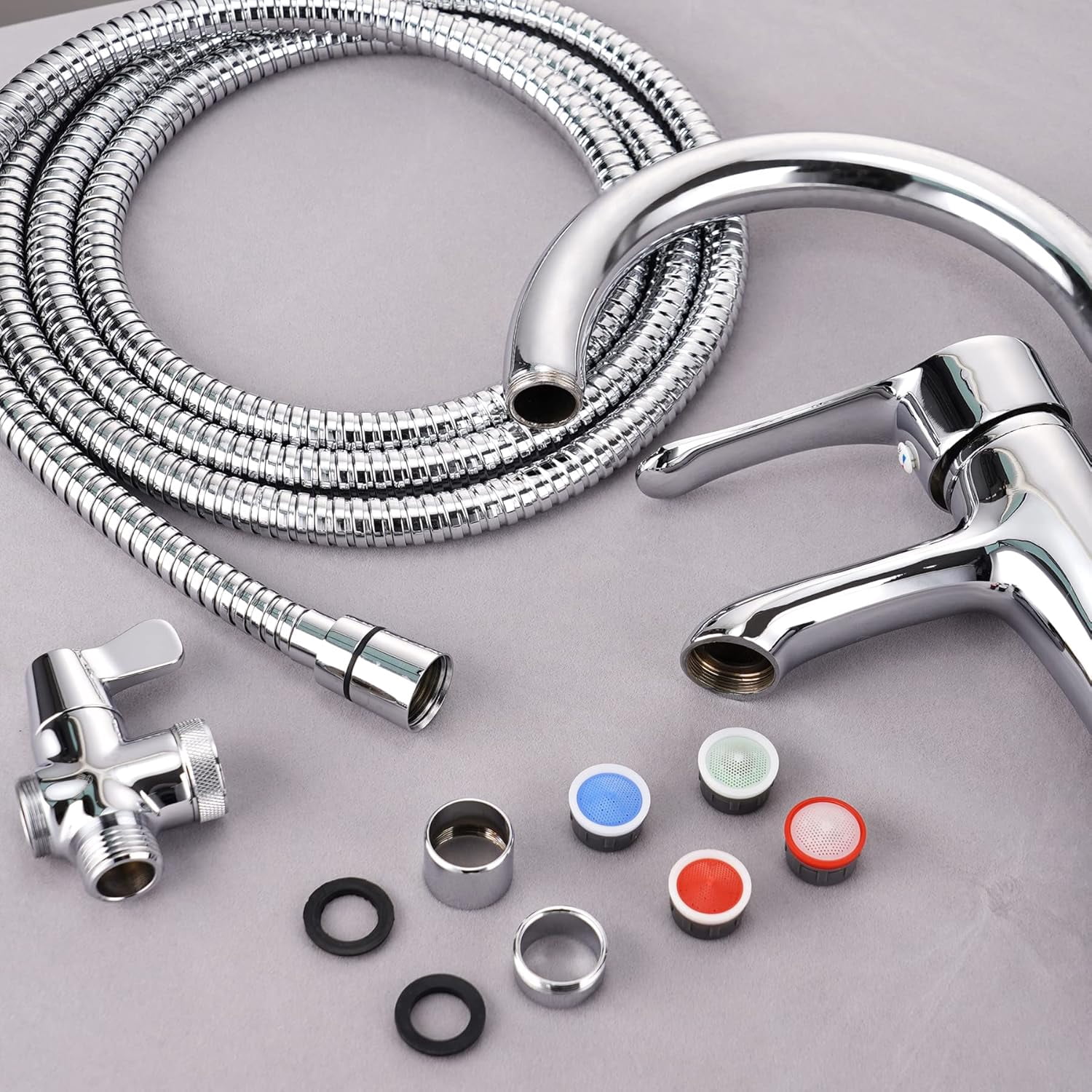 8 Pack Faucet Aerator, Kitchen Sink Faucet Aerator Adapter with Stainless Steel Shell, Male and Female Thread Water Conserve Filter with Gasket for Bathroom, Chrome