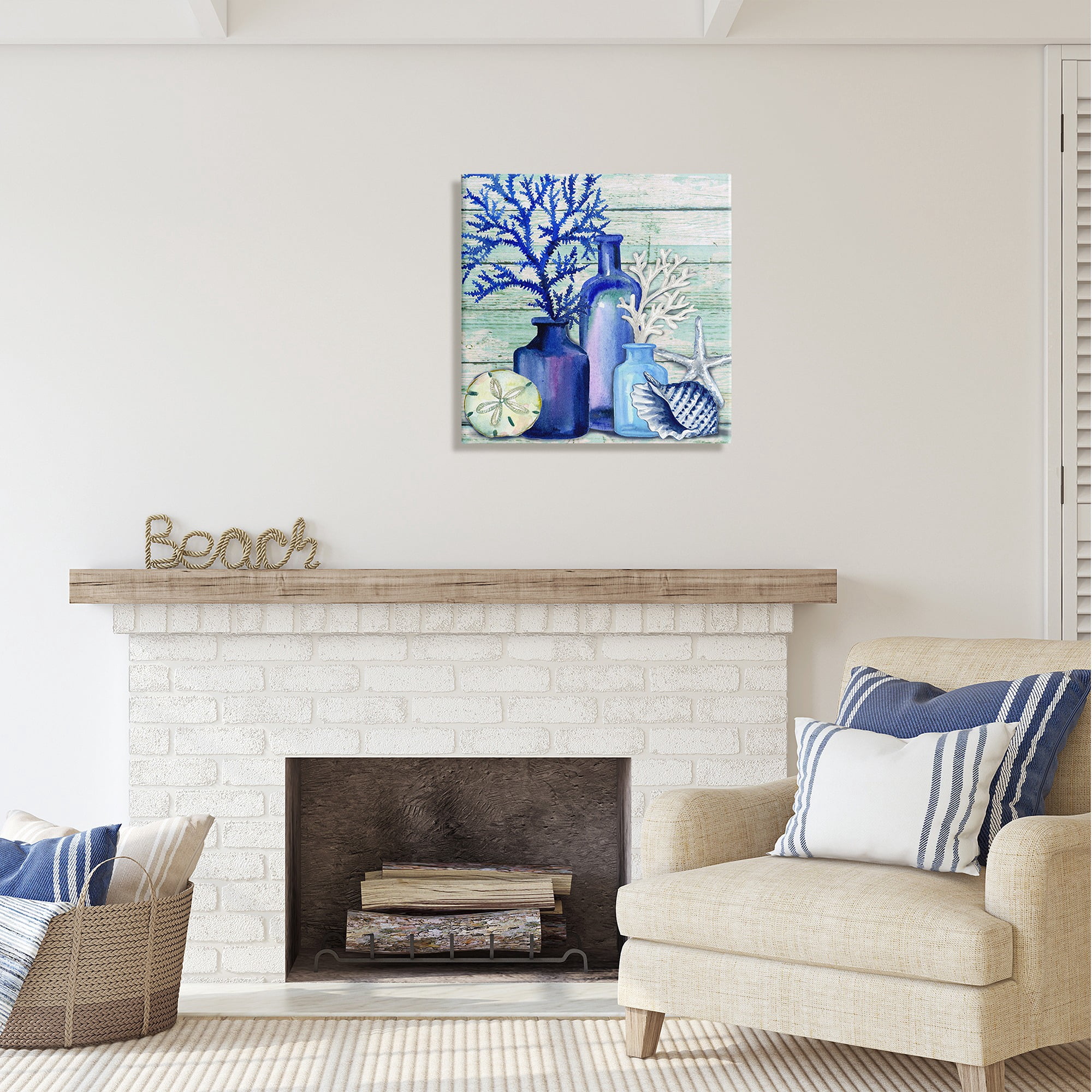 Stupell Industries Blue Nautical Vases Nature Painting Gallery Wrapped Canvas Art Print Wall Art, 24 x 24
