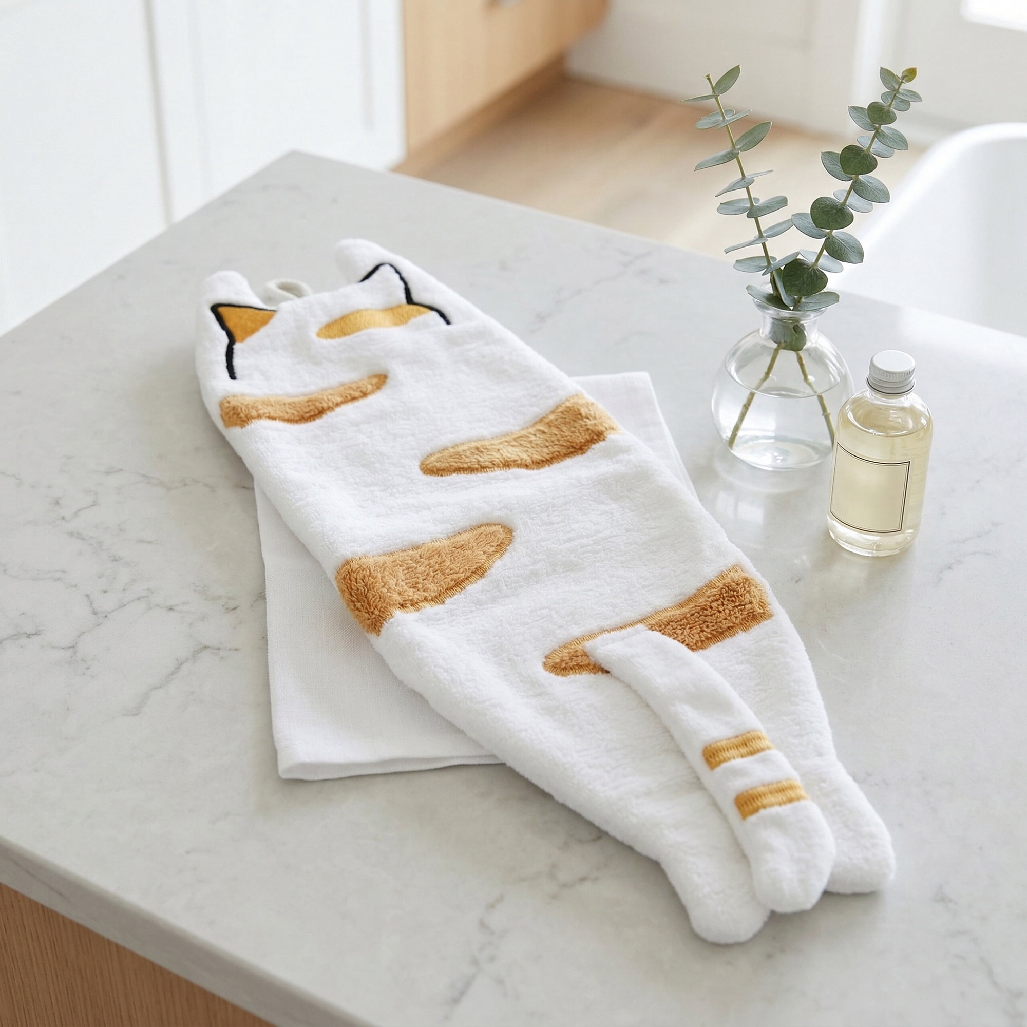 Unique Bargains Cute Animal Hanging Hand Towels Orange 2pcs