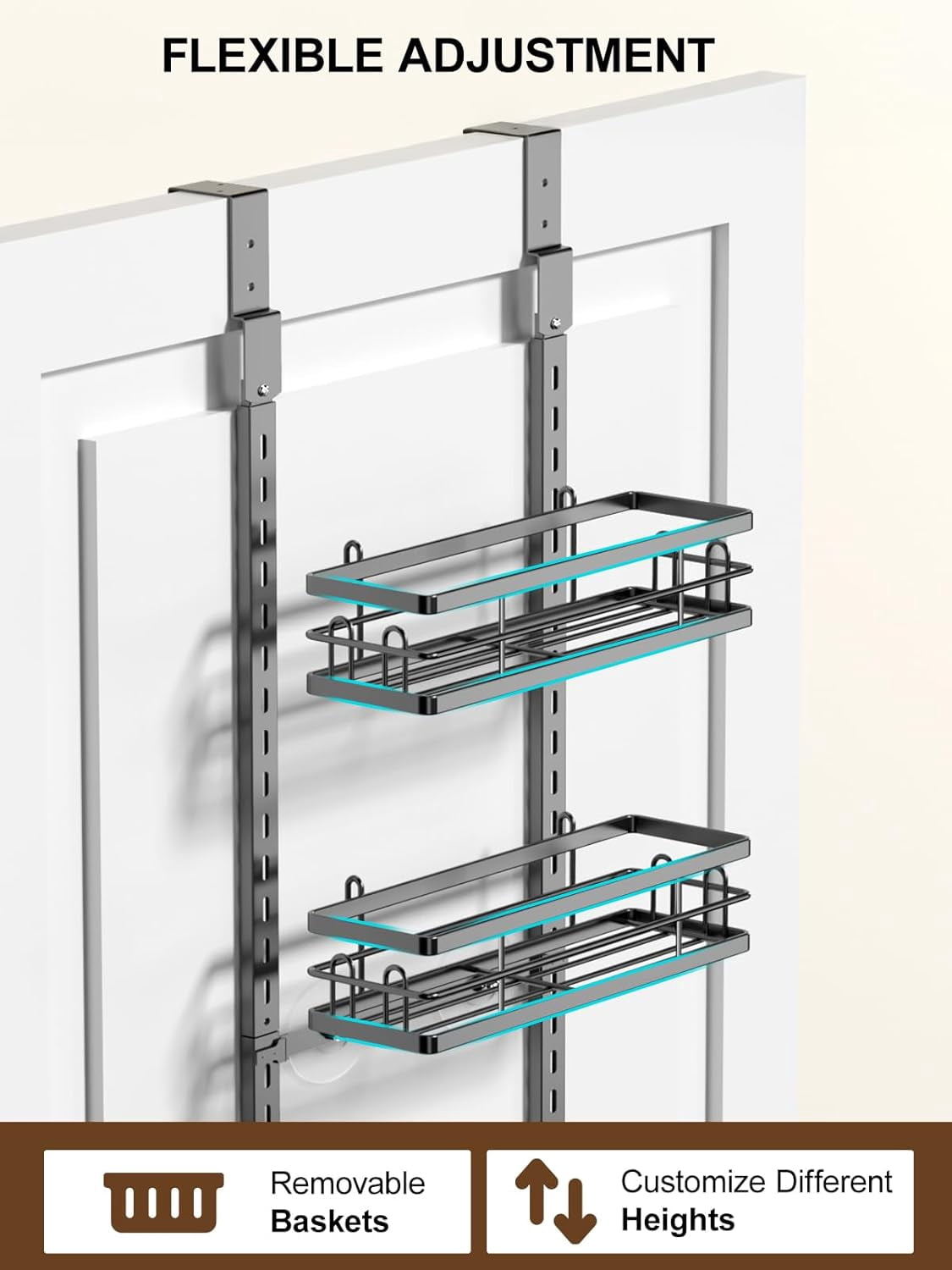 Delamu Kitchen Over the Doors Organizer, Adjustable 9-Tier Pantry Door Organizers and Storage, Hanging Spice Rack Shelves, Laundry Room Organization, 74in, Black