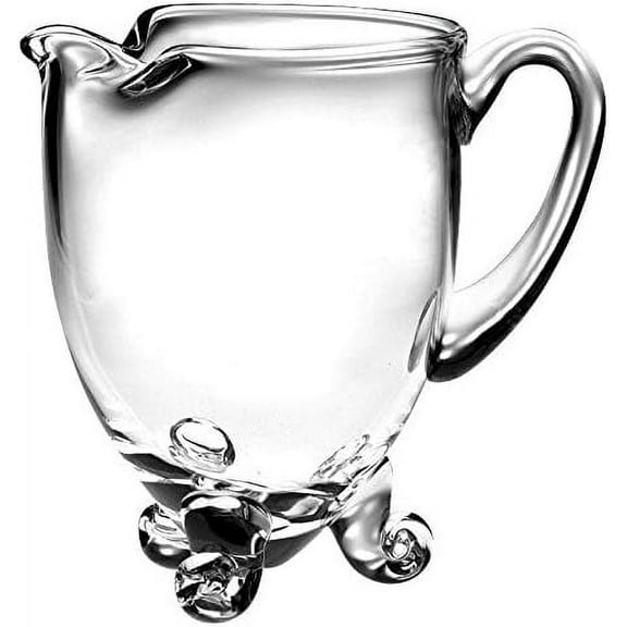 Handmade Round Footed Glass Pitcher with handle, With Spout, Ice Lip, by Barski 80 oz., 8.5"H, Made in Europe