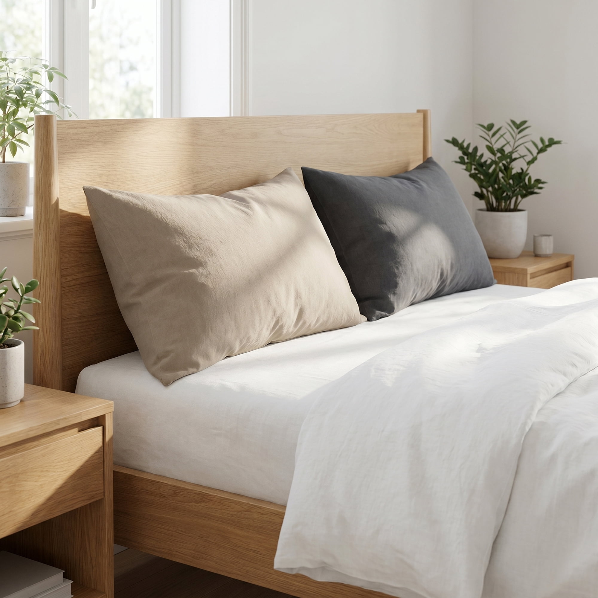 Unique Bargains 2 Pack Cotton Pillowcase Smooth Cooling Pillow Cases Envelope Closure Queen Gray - Khaki