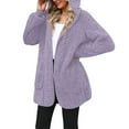 thumbnail image 6 of RYRJJ Womens Fuzzy Fleece Jacket Fall Winter Warm Hooded Coat Oversized Sherpa Jackets Open Front Cardigan Outerwear with Pockets(Purple,M), 6 of 8
