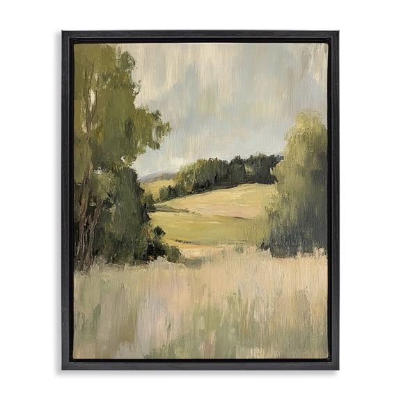 Stupell Industries Painterly Green Valley View Landscape & Nature Painting Black Floater Framed Canvas Art Print Wall Art, 17 x 21