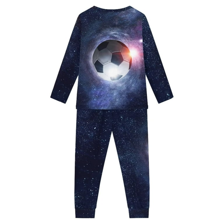 Binienty Nightwear for Kids Boys Cosmic Football Pajama Set Holiday Family Lightweight Youth Teenagers 2 Piece Skin Friendly Long Sleeve Comfortable