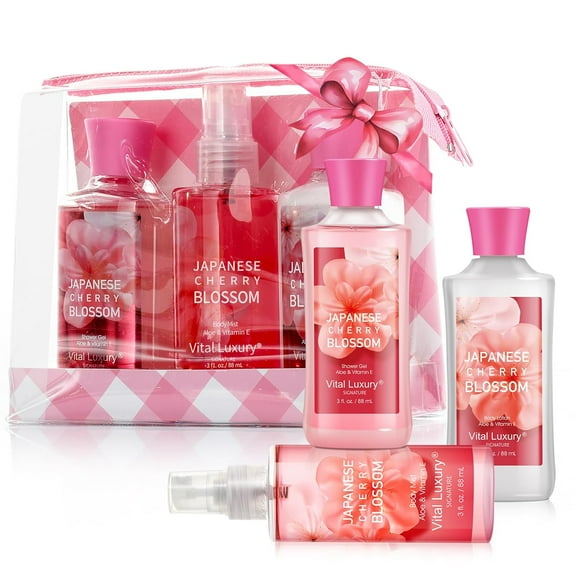 Vital Luxury Japanese Cherry Blossom Scent Bath&Body Set,3 Pcs,Shower Gel,Mist,and Lotion for Unisex