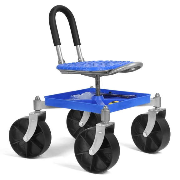 Jnismy Gardening Rolling Seat, Height Adjustable Rolling Garden Cart, 360 Degree Swivel Gardening Stool with Tool Tray, Rolling Work Seat for Gardeners Elderly Seniors _Blue