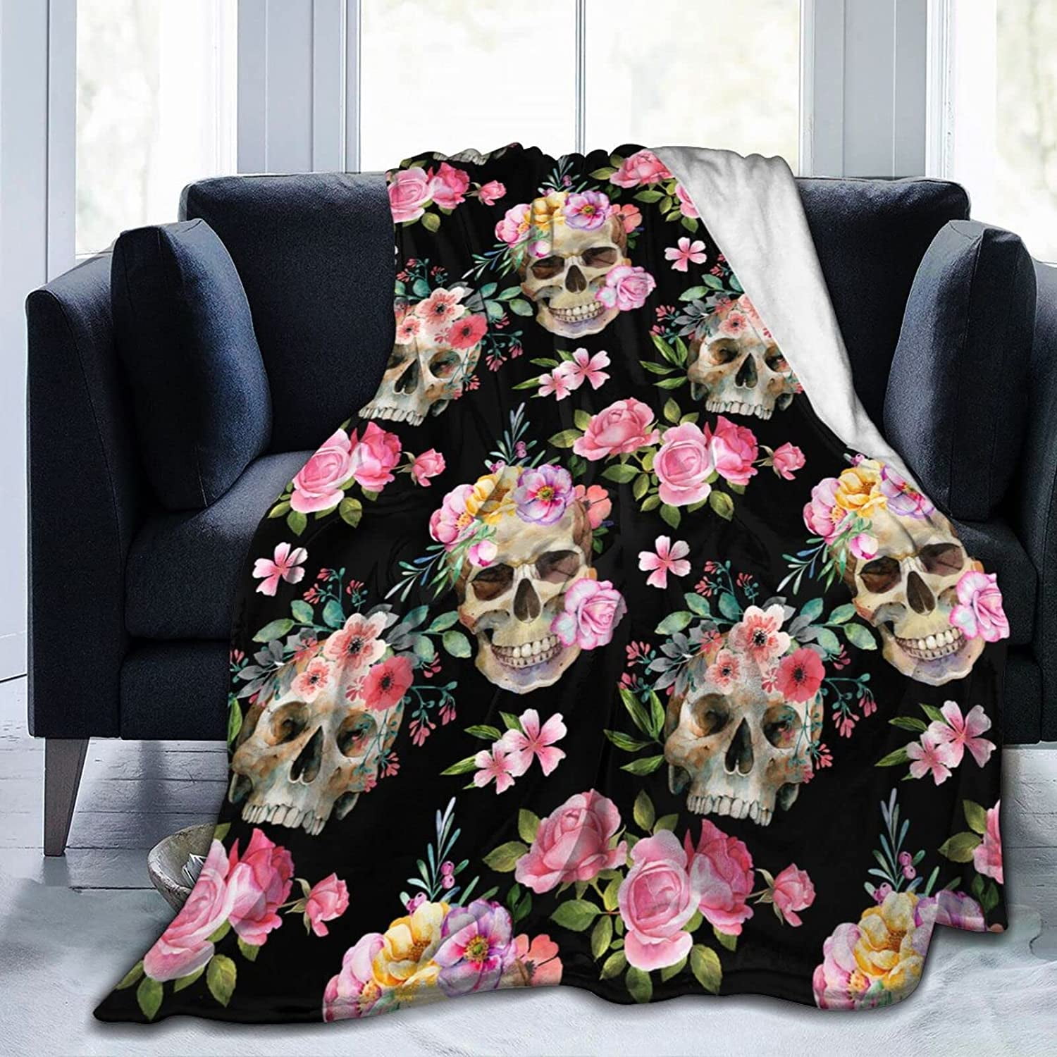 Vivid Floral Skull Quilted Blanket NCU0TL1908