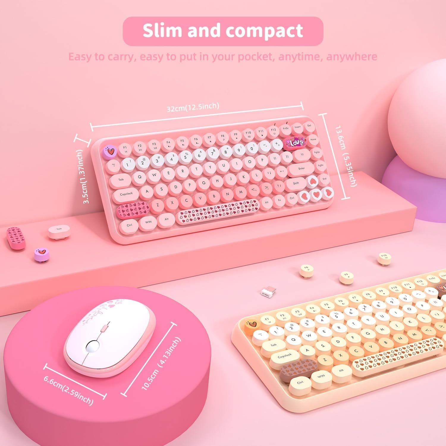 AJAZZ 308i Color Gradient Wireless Keyboard and Mouse Set, Retro Typewriter Keyboard with Cute Theme Round Keycaps for Mac/Windows/PC/Laptop