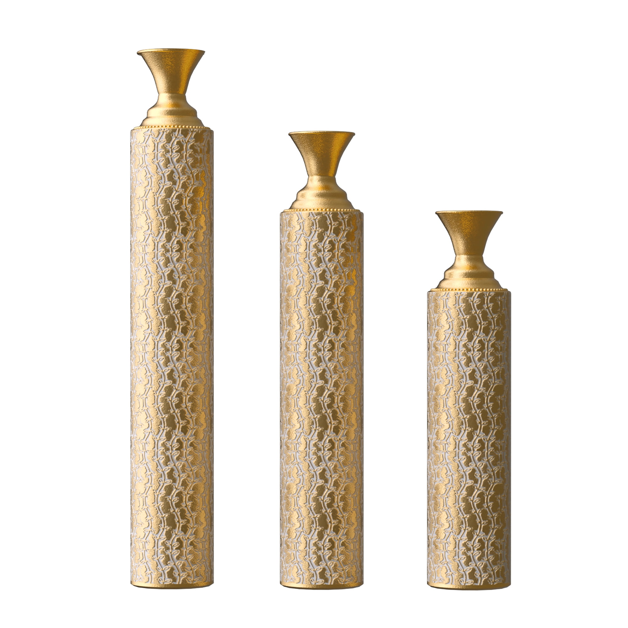 Aukfa Tall Floor Vase for Flowers,Set of 3 Large Metal Glazed Vase,25"/29"/34",Gold