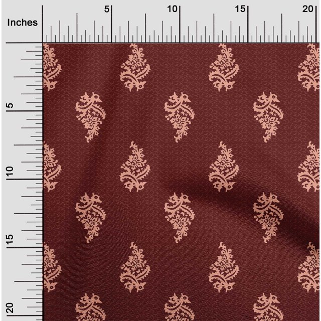 oneOone Silk Tabby Fabric Leaves & Floral Block Print Sewing Fabric BTY 42 Inch Wide