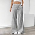 thumbnail image 2 of Duqingm Summer Pants for Women Womens Striped Barrel Casual Pants 2026 Trendy Summer Elastic Drawstring Baggy Lounge Wide Leg Trousers with Pockets Grey,M, 2 of 7