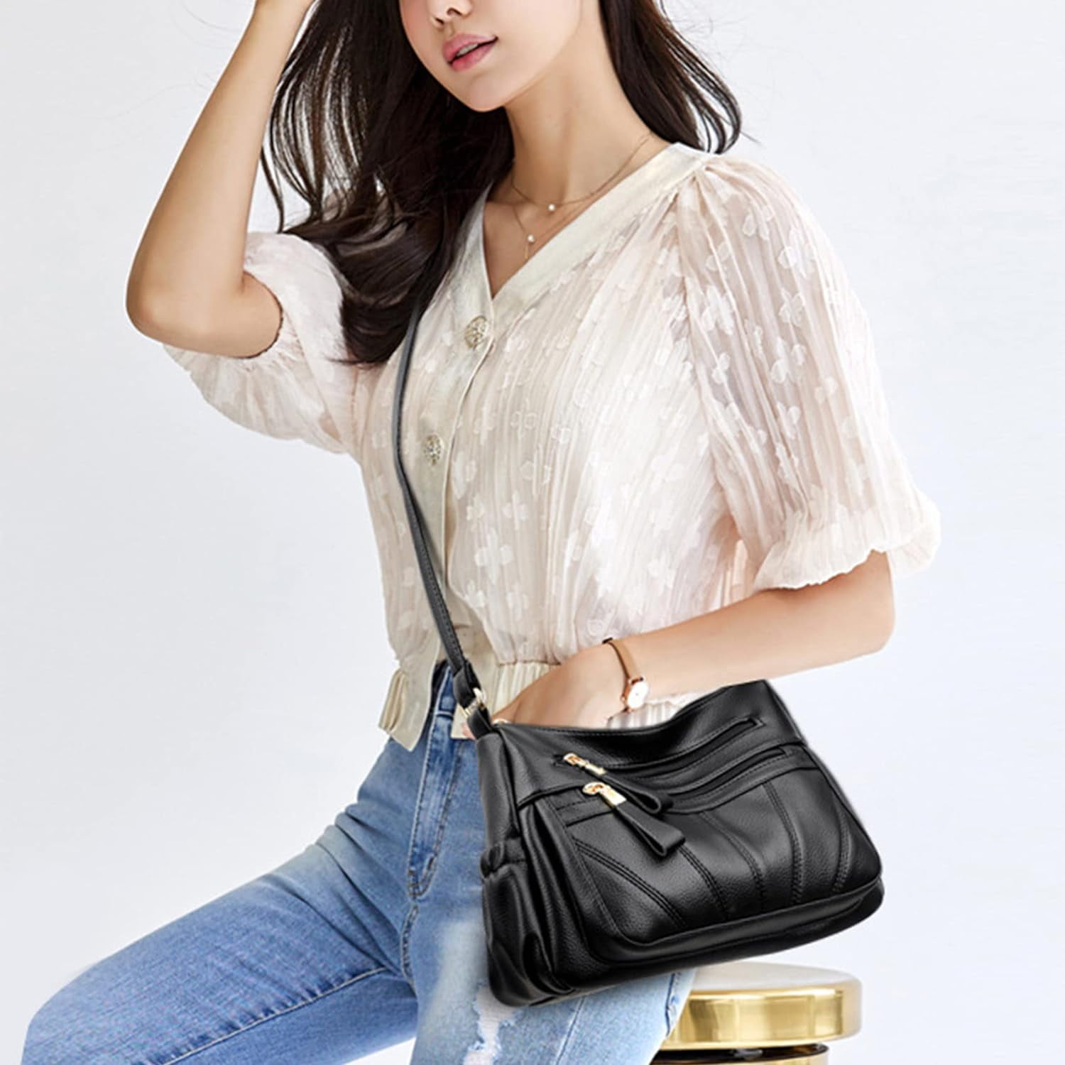 Crossbody Bags for Women Multi Pocket Shoulder Bag Soft PU Leather Purses and Handbags Pocketbooks